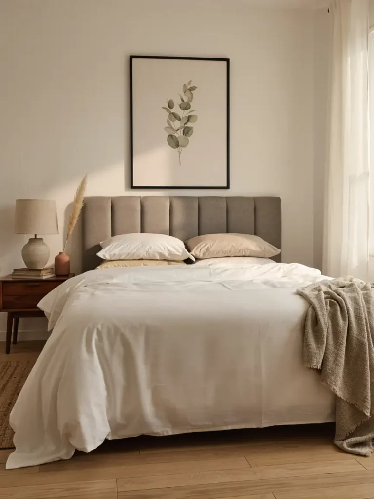 Grey Headboard With Wall-Mounted Lights