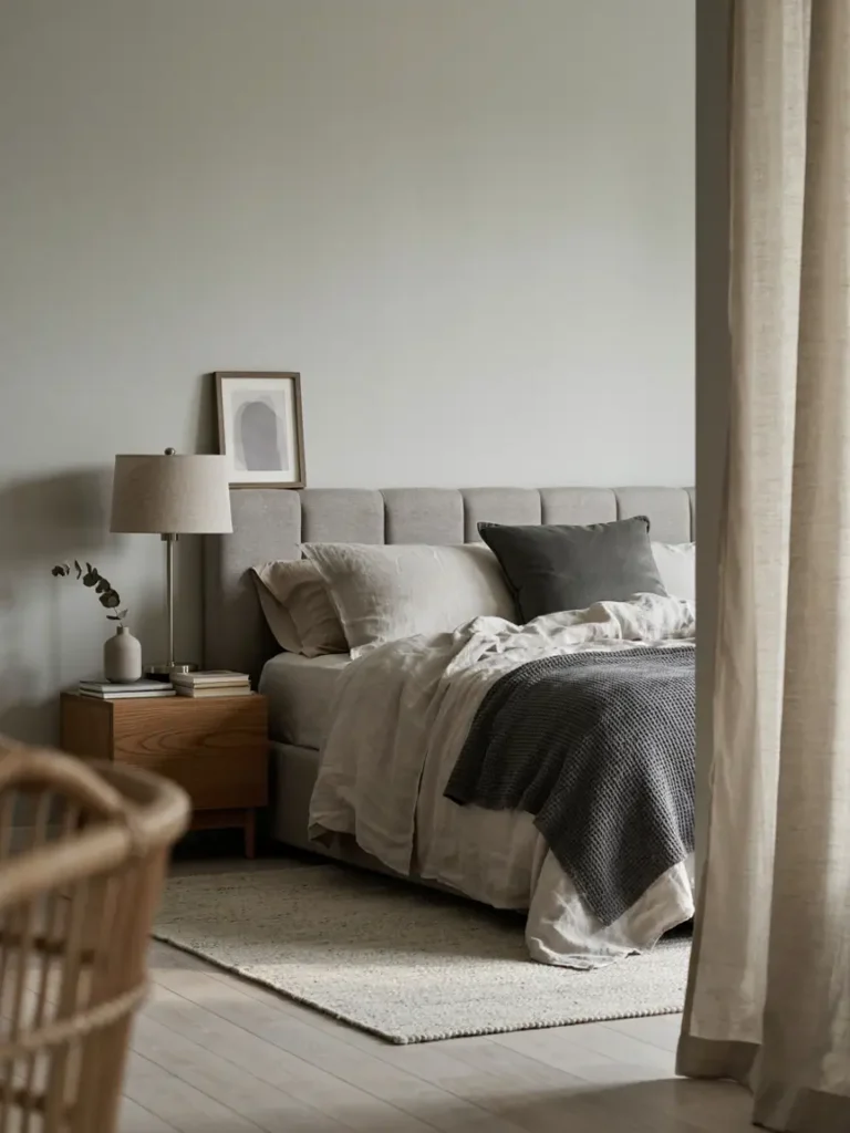 Artwork Above a Grey Headboard