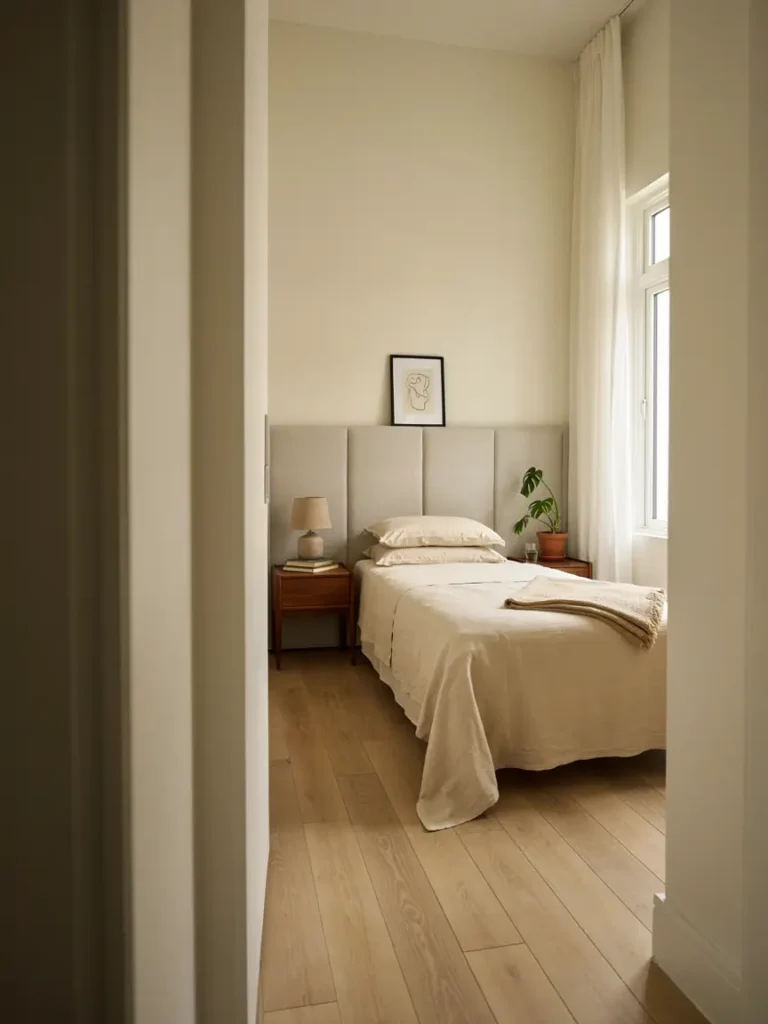 Grey Headboard With Earthy Bedroom Decor
