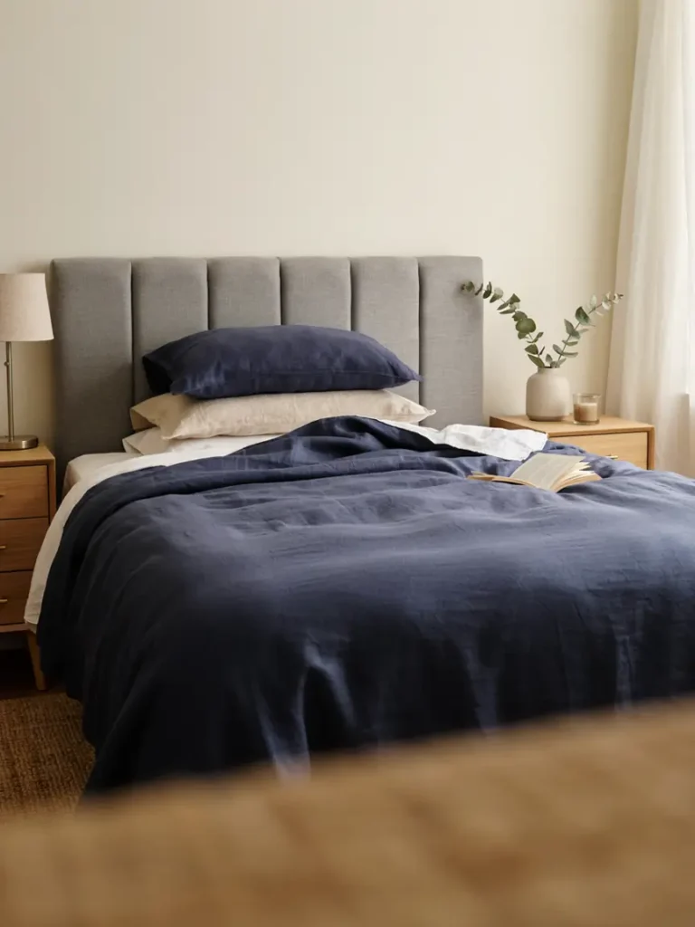 Grey Headboard With Sage Green Decor