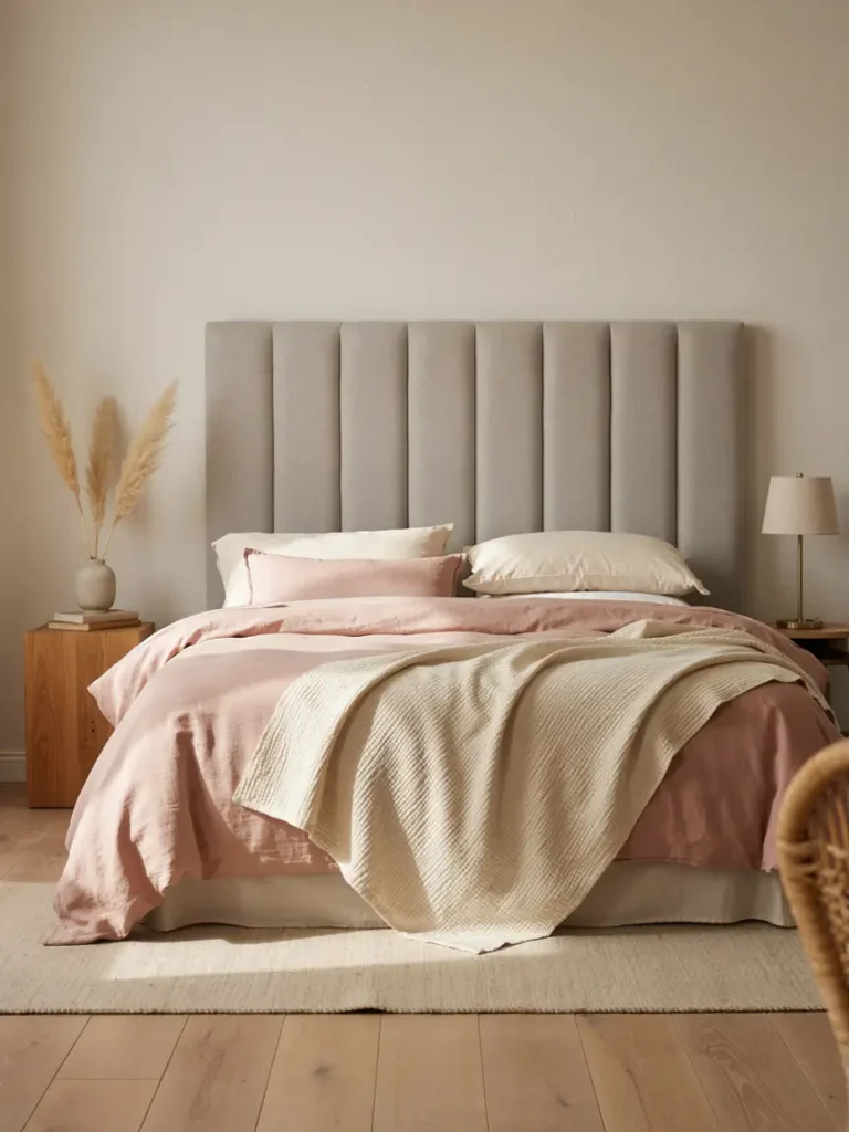 Grey Headboard Bedroom With Black Accents