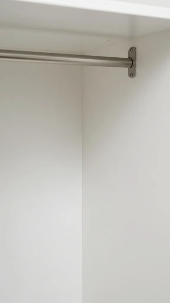 closeup of slim modular hanger inserted in narrow closet corner