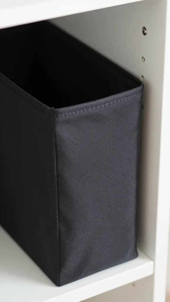 closeup of slim pull-out accessory bin in closet