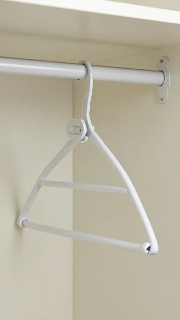 closeup of foldable clothes rail over bar in small closet