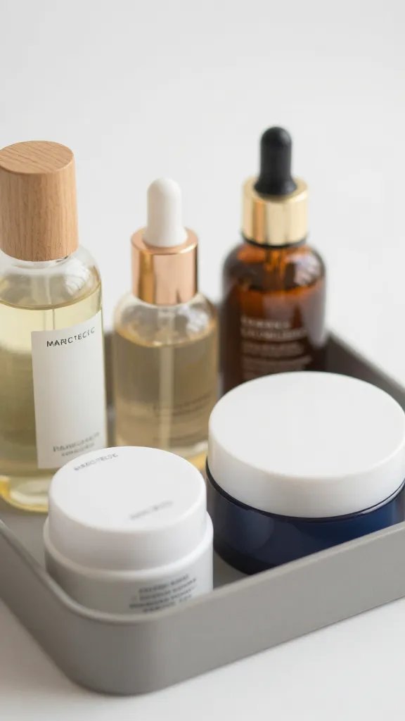 closeup small tray defining skincare zone with products