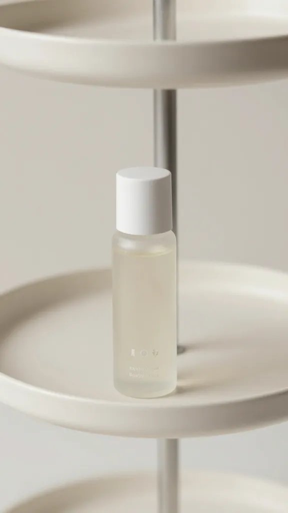 closeup of a single tiered tray holding one coordinated skincare product