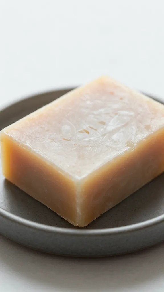 closeup of a single organic soap bar on a small tray
