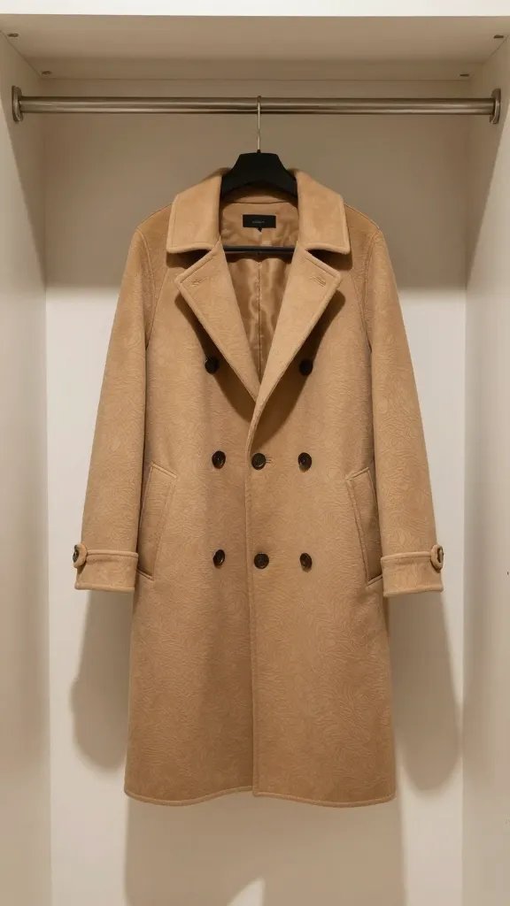 Single item spotlight on a lone coat in a minimalist closet