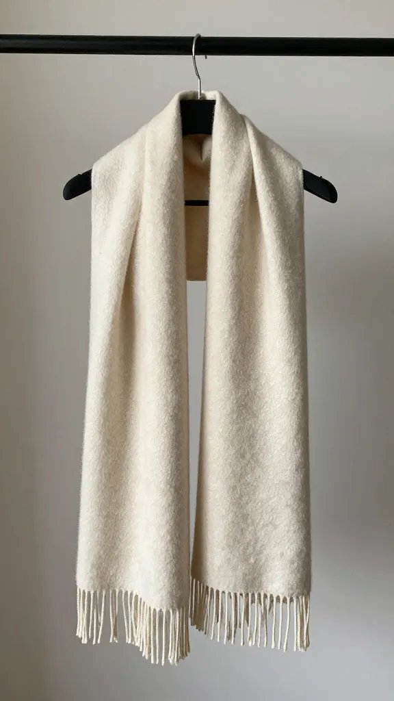 Closeup of a single scarf draped neatly over a hanger bar