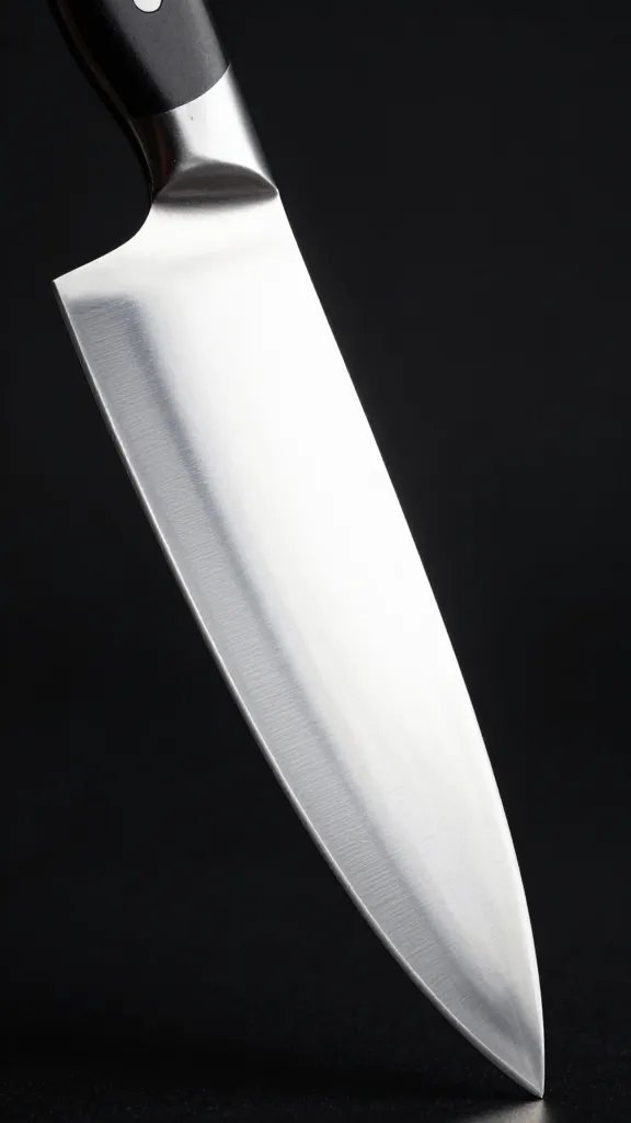closeup of a single knife rack with one highlighted chef knife