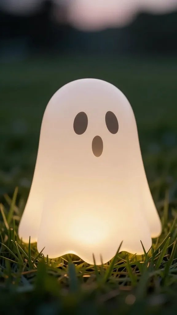 closeup of a ghostly lawn orb glow at dusk