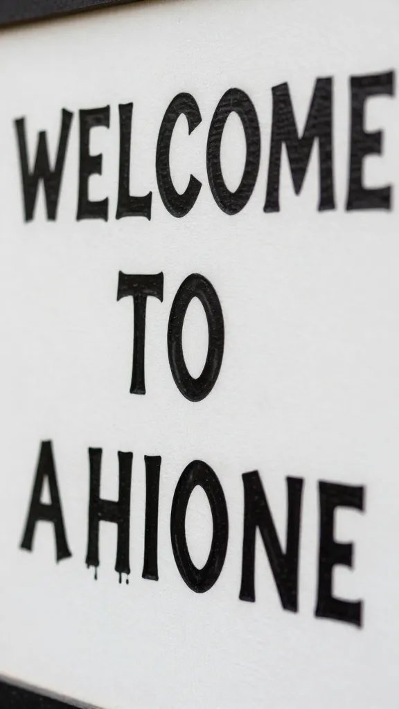 closeup of a witty welcome sign with spooky typography