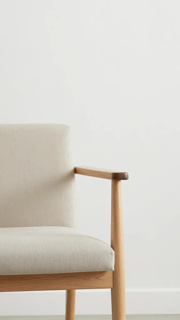 closeup of slim-arm single chair with airy space around it