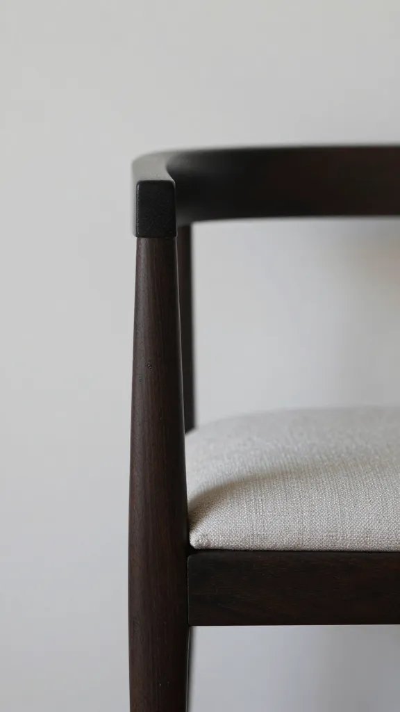 closeup of a single slender accent chair against tight-wall framing