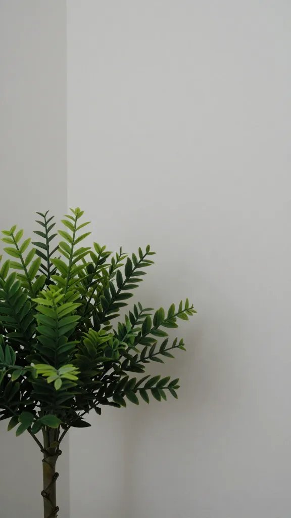 closeup of a single decorative plant in a corner with negative space