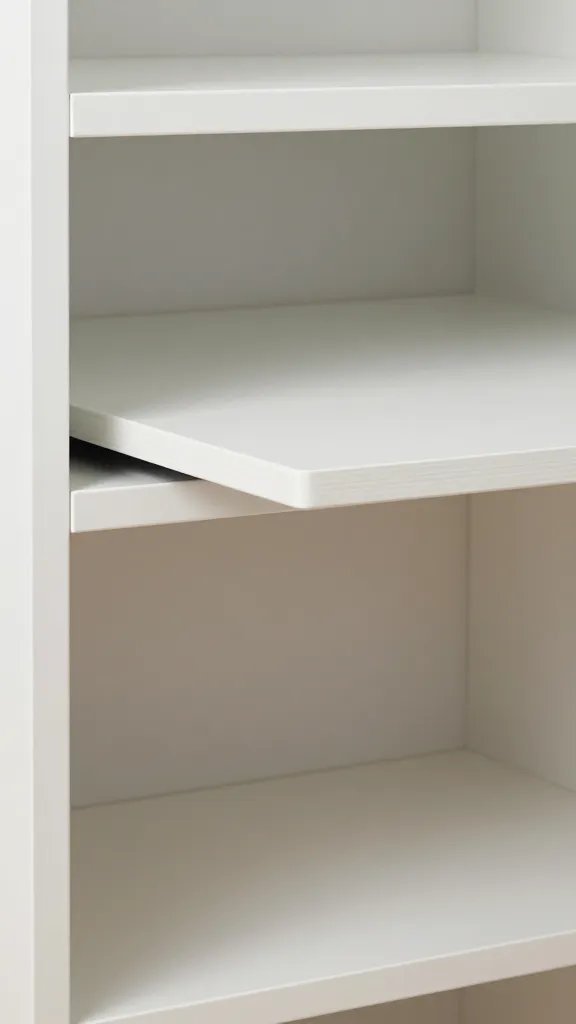 closeup of a bookcase with a hidden desk panel just barely visible