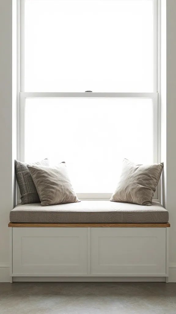 storage bench under window with cushions