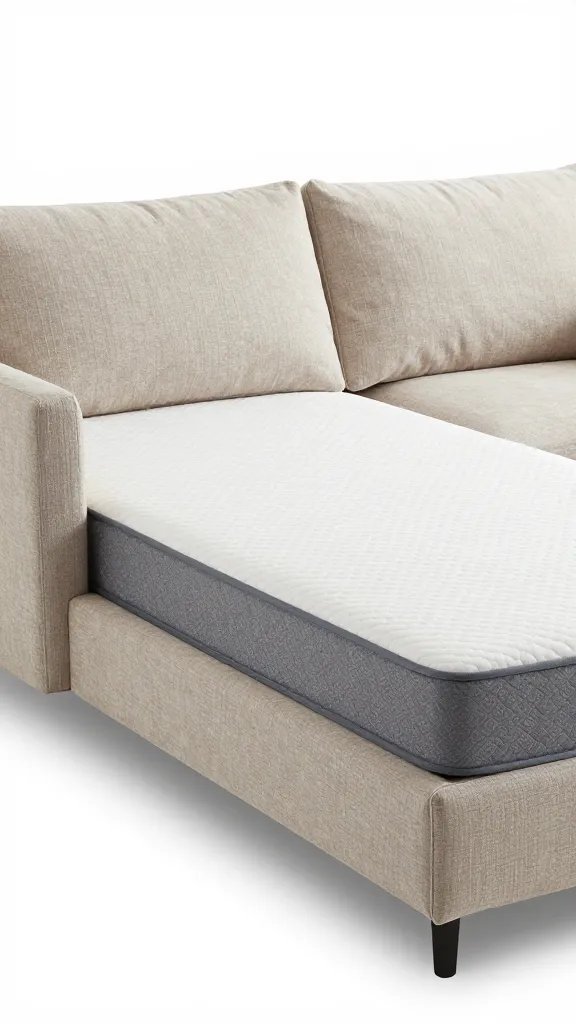 sofa bed extended with visible mattress edge