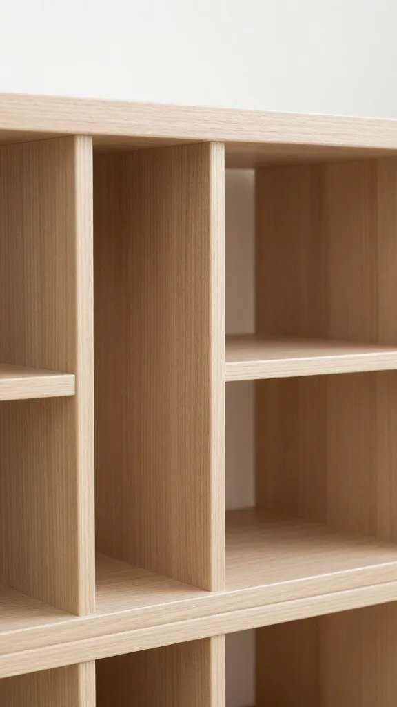 closeup of a low bookshelf used as room divider