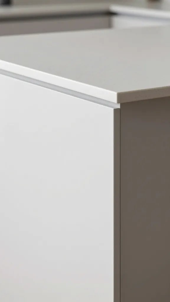 closeup of a slim, movable kitchen island with prep surface