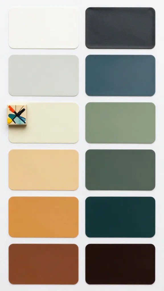 closeup of a cohesive color palette swatch next to a tiny art piece