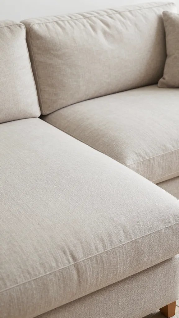 closeup of a chaise-lined sofa defining the living zone