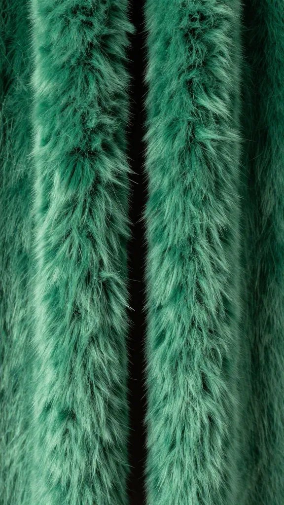 Closeup of soft green faux fur around doorway edge