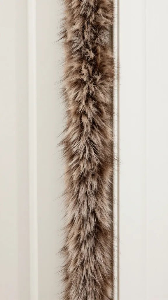 Closeup of tufted faux fur edge outlining door