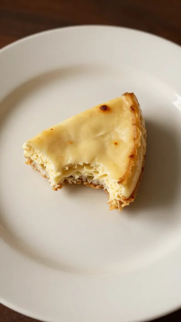Single bite on a plain white plate with soft, warm lighting