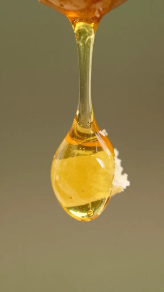 Macro shot of a single bite with honey drizzle captured