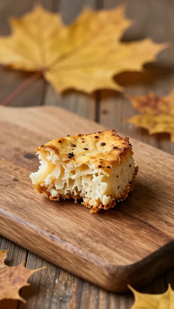 Single bite on a rustic board with autumn leaf backdrop