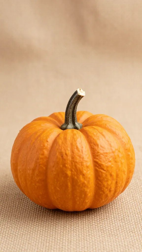 closeup of pumpkin ball on textured burlap backdrop