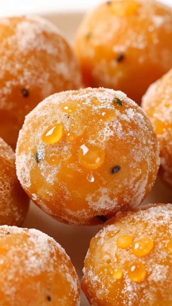 closeup of refrigerated pumpkin protein ball with condensation glow
